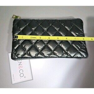 Jen & Co. Quilted Puffer Crossbody Bag Purse with Shoulder Strap Black Green